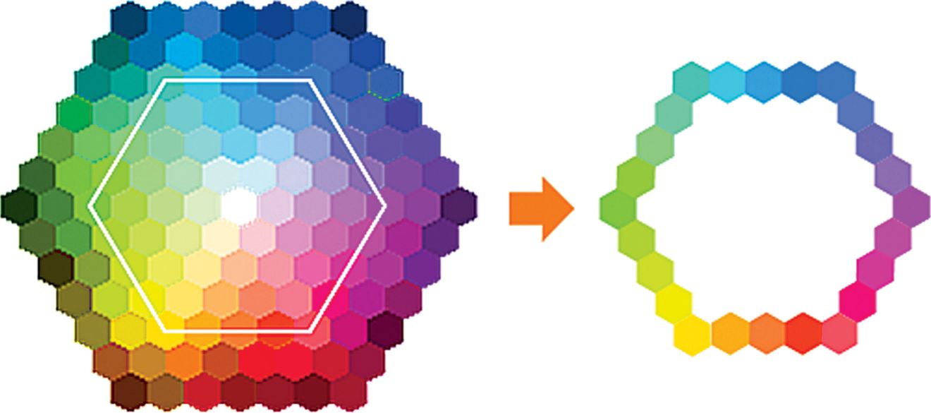 标准取色板“蜂巢”六棱边框所在的色彩