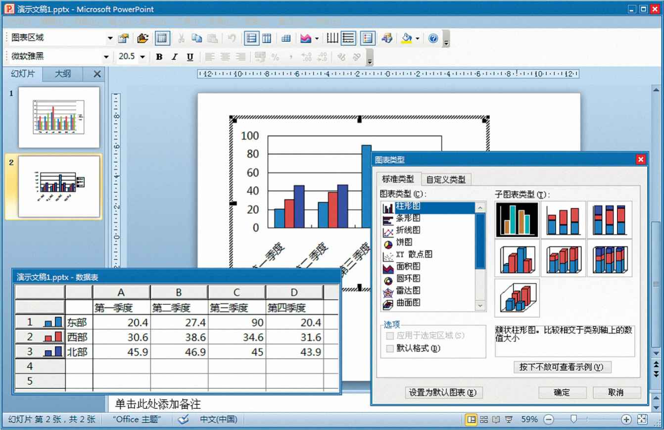 在PowerPoint 2010中嵌入Microsoft Graph图表