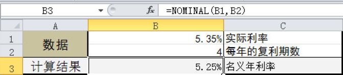 Excel 计算名义年利率：NOMINAL函数