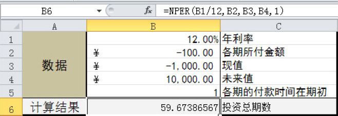 Excel 计算投资总期数：NPER函数