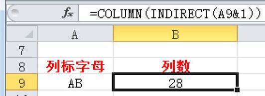 Excel 返回给定引用的列标：COLUMN函数