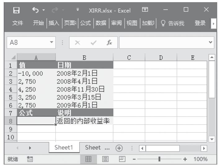 Excel 应用XIRR函数计算一组现金流的内部收益率